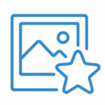 Blaues Icon mit Bilderrahmen und Stern – perfekt geeignet zur Darstellung von DIY-Projekten, Nutzerbildern und Community-Inspiration im Bereich Autolackierung.