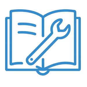 Minimalistisches Liniensymbol mit offenem Buch und Schraubenschlüssel – steht für praxisnahe Schritt-für-Schritt-Anleitungen rund ums Lackieren und Autopflege.