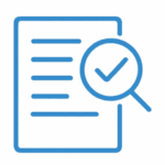 Blaues Icon mit einem Dokument, einer Lupe und einem Häkchen – symbolisiert ehrliche Produkttests, Bewertungen und Empfehlungen für Lacke und Zubehör.