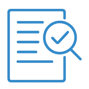 Blaues Icon mit einem Dokument, einer Lupe und einem Häkchen – symbolisiert ehrliche Produkttests, Bewertungen und Empfehlungen für Lacke und Zubehör.
