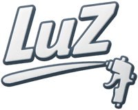 LuZ Logo mit Lackierpistole – Marke für Autolacke, Lackierzubehör und DIY-Lackierprojekte
